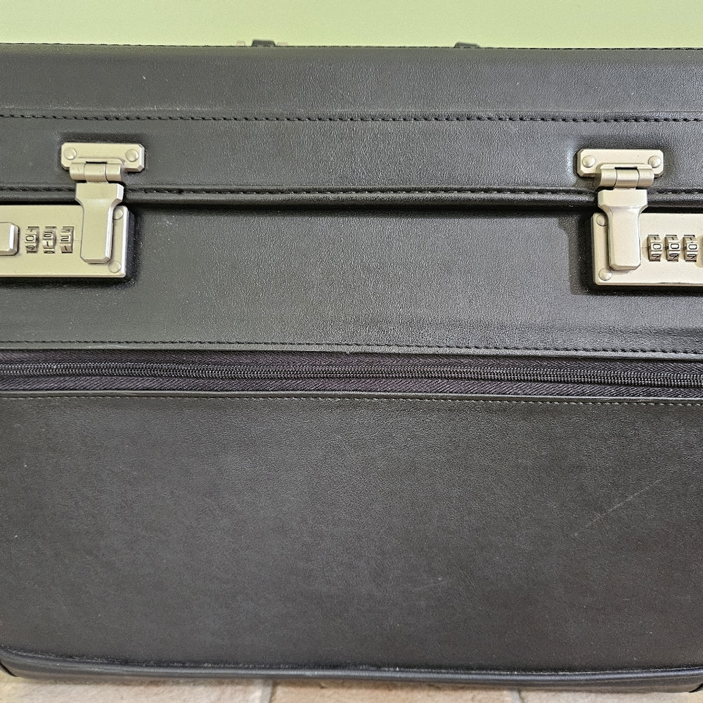Black Leather Rolling Briefcase